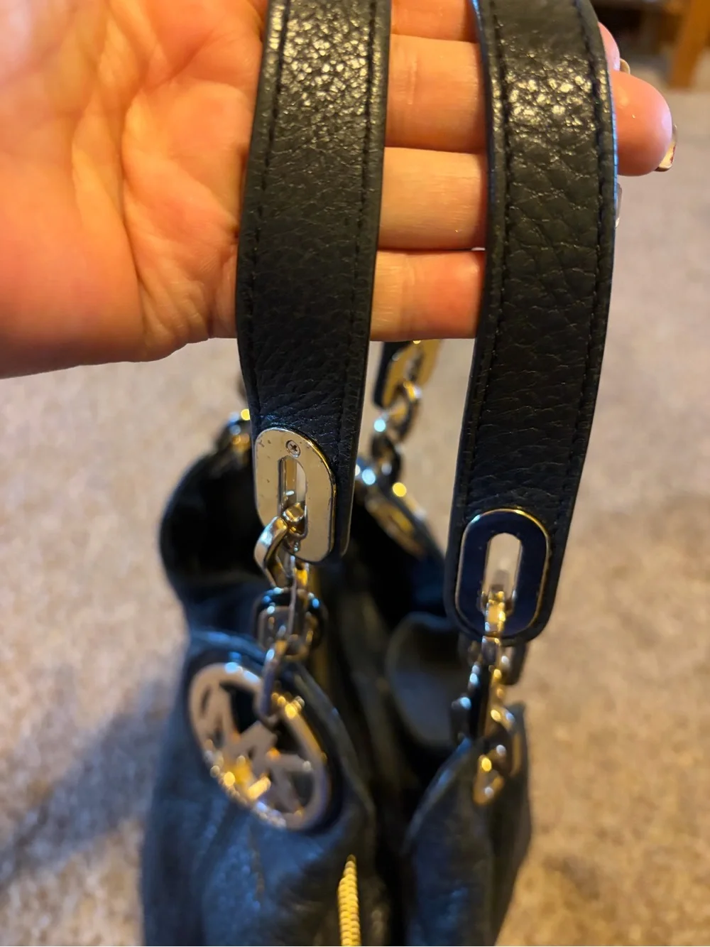 Michael Kors “Fulton” Black Pebbled Leather Hobo Bag with Gold Hardware